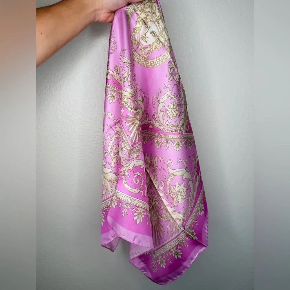 New In Box ✨ VERSACE Pink / Gold Medusa Silk Scarf Twilly